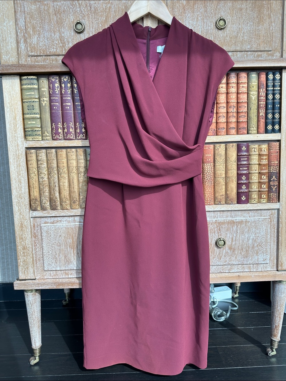 MaxMara Sleeveless Draped Dress in Burgundy